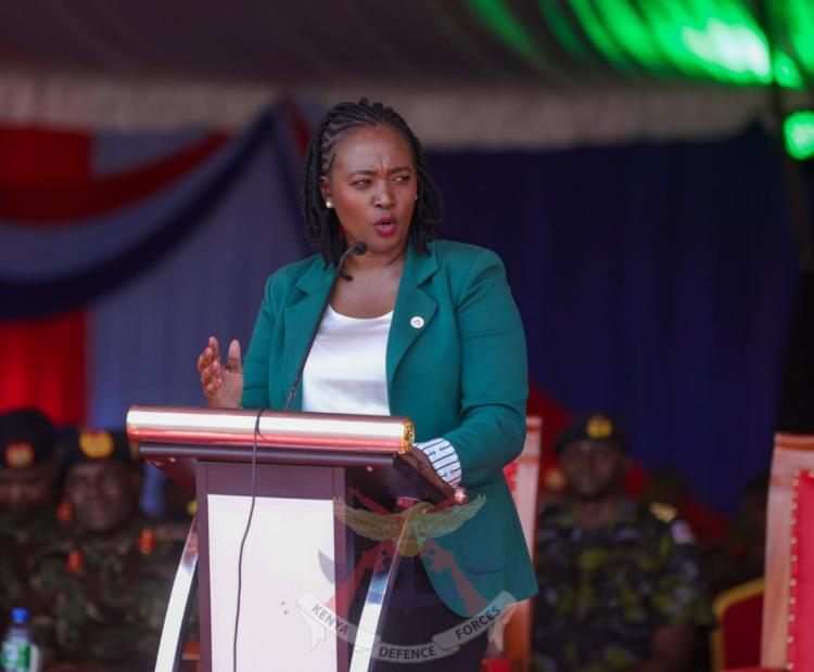 Defence CS Soipan Tuya at 13th Kenya Defence Forces Day at Thika Garrison . Photo/ Ministry of Defence