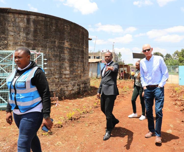 The Danish agency team included Mike Hutson and Githunguri Water and Sanitation Company Managing Director Dr. Francis Kahuha, during a site visit 