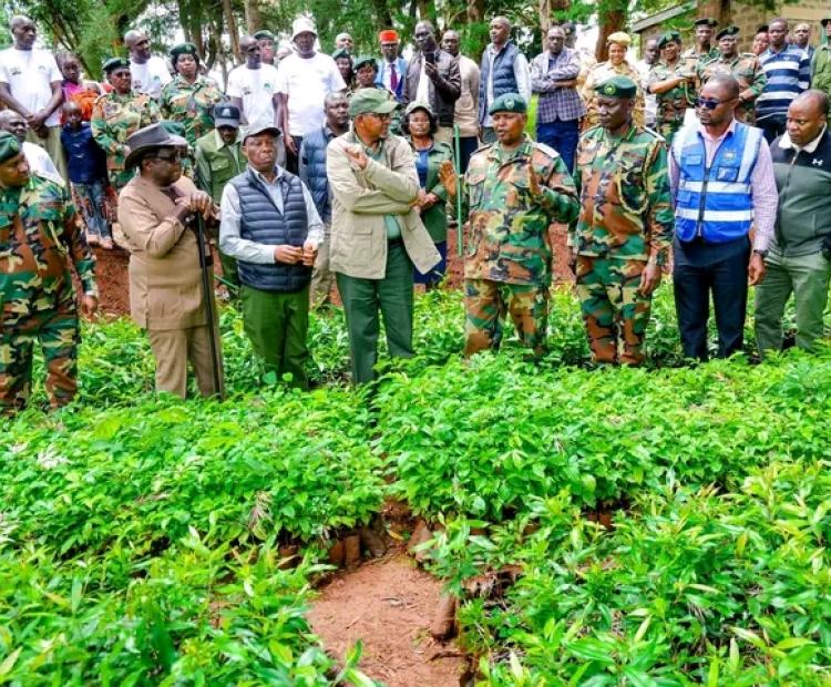 Cabinet Secretary for Environment, Climate Change, and Forestry, Aden Duale accompanied by Bungoma governor Kenneth Lusaka as he launched Sh620 million Integrated Landscape Management Project.