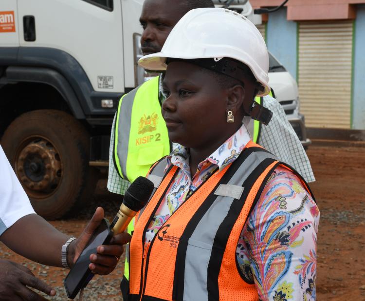 Jane Mwangi Nandi County KISIP 2 Project Assistant Resident Engineer during earthworks road in Mosoriot town