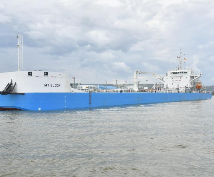 MT Elgon ship makes its maiden call to the Kisumu Oil jetty. The vessel will transport petroleum products from the facility to Uganda.  Photo/Chris Mahandara.