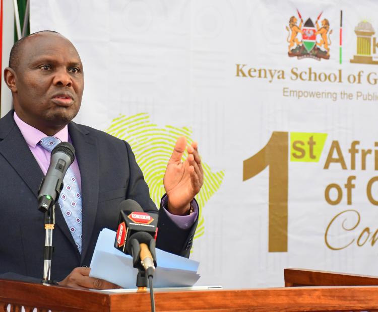 Head of Public Service Felix Koskei gives keynote remarks when officially closing the 1st Africa Schools of Governance conference at Kenya School of Government (KSG), Mombasa. Photo/Andrew Hinga