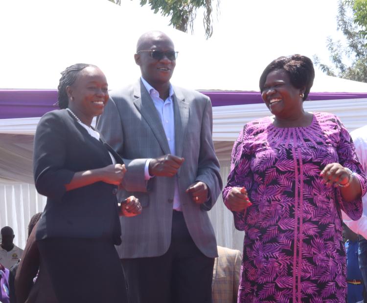 From L: Health CS Dr Deborah Barasa, Director General Patrick Amoth and Governor Gladys Wanga. Photo/ Davis Langat