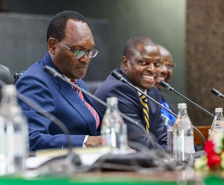 National Treasury PS Dr. Chris Kiptoo, Appropriations Committee Chairperson Ndindi Nyoro during the launch of public hearings for the FY 2025/2026 and medium-term budget at the Kenyatta International Convention Centre (KICC), Nairobi.