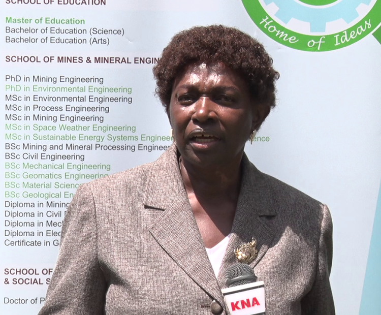 Deputy Vice-Chancellor in-charge of Academic, Research and Outreach Prof. Christine Onyango speaking to Kenya News Agency in  Kakamega town during  a three  days technical training workshop was organized for artisanal and small scale miners from Kakamega and Vihiga counties. Photo/Moses Wekesa