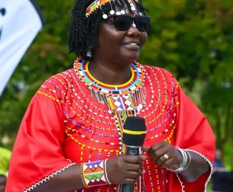 The Cabinet Secretary for East African Community, ASALs and Regional Development Beatrice Askul during the inauguration of the Oloitoktok Integrated Conservation and livelihood program.