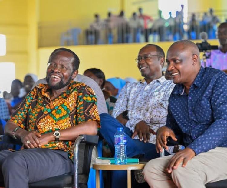 Treasury Cabinet Secretary John Mbadi joining other leaders to attend a church service at Othoo SDA church in Nyando Sub-County on Saturday. Photo/Robert Ojwang’