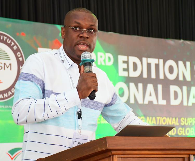 Kenya Institute of Supplies Management (KISM) Chief Executive Officer (CEO) Kenneth Matiba during the 3rd KISM National Dialogue in Mombasa. Photo/Andrew Hinga