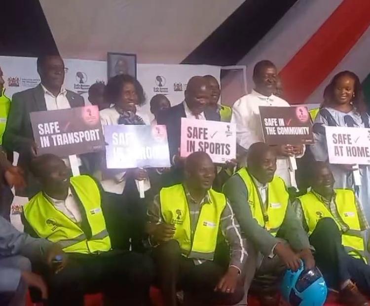 Prime Cabinet Secretary and Cabinet Secretary for Foreign and Diaspora Affairs, Musalia Mudavadi (Centre in white, flanked by Kakamega Governor (R), President’s advisor on Women’s, Harriet Chiggai, and other leaders during the launch of a three-year initiative that aims to reduce incidents of Sexual and Gender-Based Violence (SGBV) in the country. 
