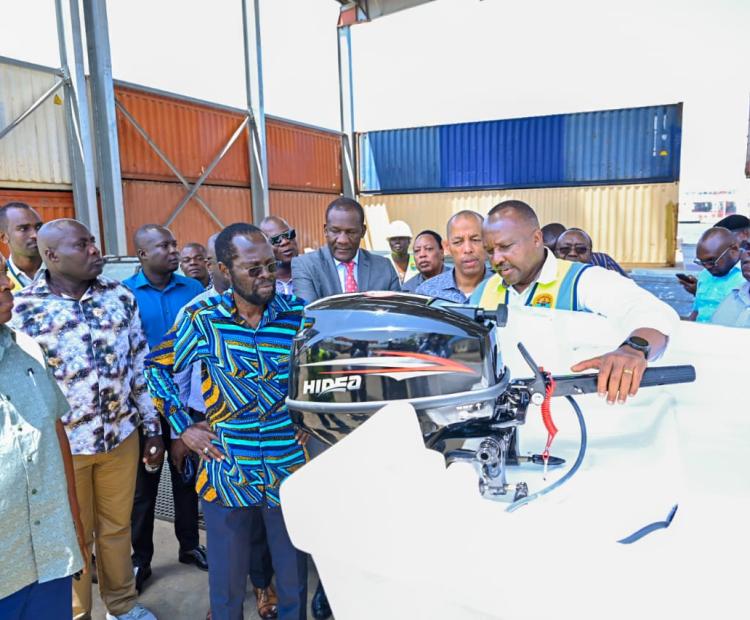 Kisumu governor Prof. Anyang Nyong’o leads a team from the county government and  Kenya Defense Forces (KDF) to inspect works on the boats under construction at the  Kenya Shipyards Limited (KSL) Kisumu. Photos/Chris Mahandara