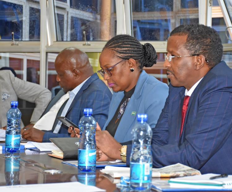 The IPOA Chairperson Ahmed Issack Hassan(right) and the Board and regional staff during a stakeholders meeting in Meru County. Photo/Courtesy
