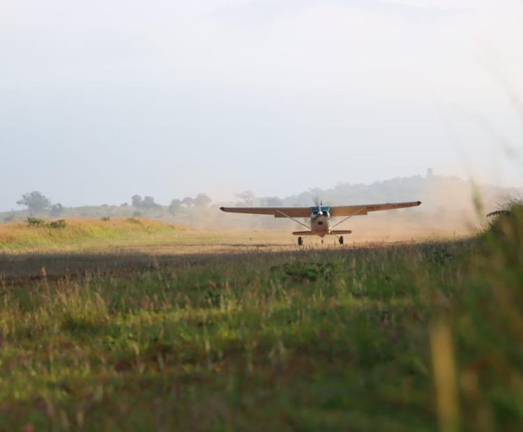 An aircraft taking off during the flagging off of wildlife  census exercise at Taita Hills Resort.