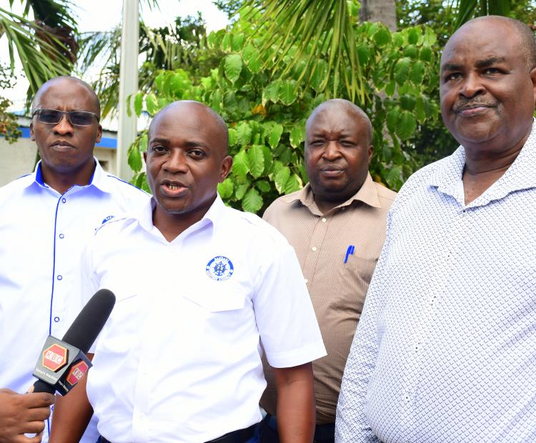 Bandari Maritime Academy (BMA) Chief Executive Officer (CEO) Dr. Eric Katana  briefs the media during an interview at Sauti House, Mombasa. PHOTO/ ANDREW HINGA