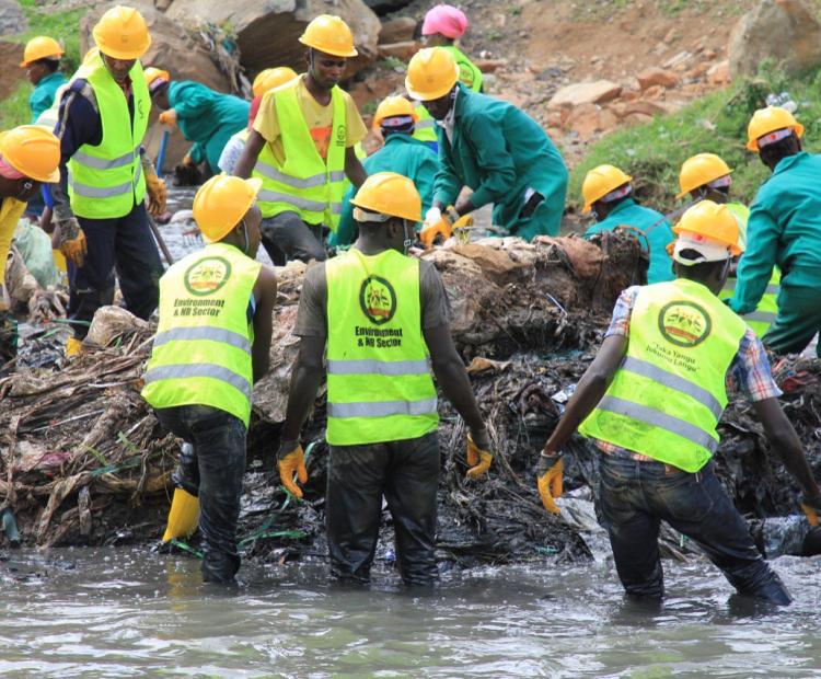 A joint team of Nairobi City County Government, NEMA and other government agencies during a past clean-up of Nairobi River. Photo/Courtesy
