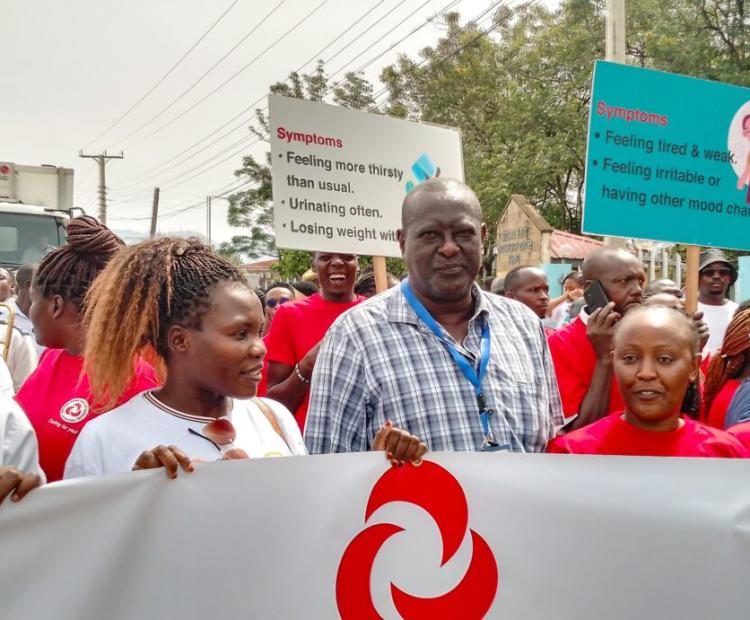JOOTRH Chief Executive Officer Dr. Richard Lesiyampe joins medics and residents of Kisumu in a procession to mark World Kidney Day. PHOTO: CHRIS MAHANDARA