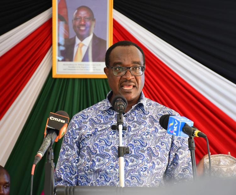 Cabinet Secretary (CS)  for Education Julius Migos  Ogamba gives keynote  address during the handing  over of Mama Ngina High  School to TVET, Mombasa.  PHOTO/ANDREW HINGA