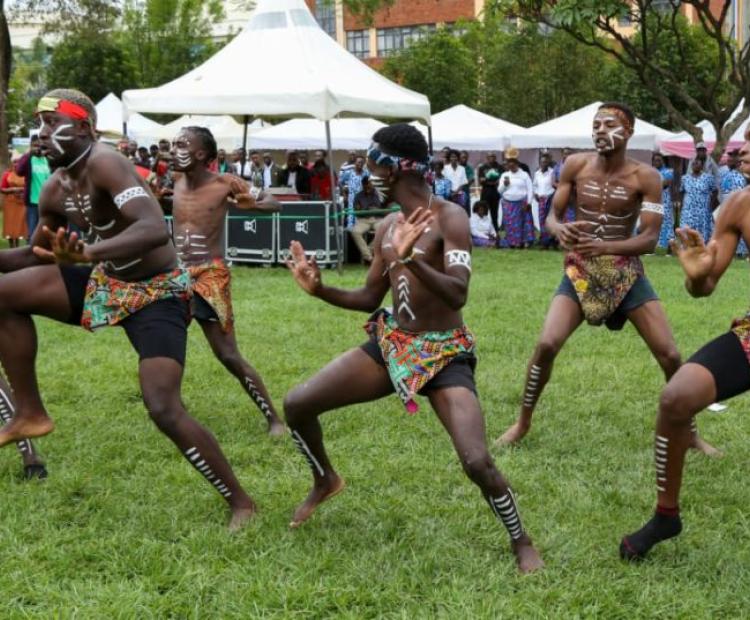 Traditional dancers entertain guests during celebrations to mark World Arts Day in Nakuru.