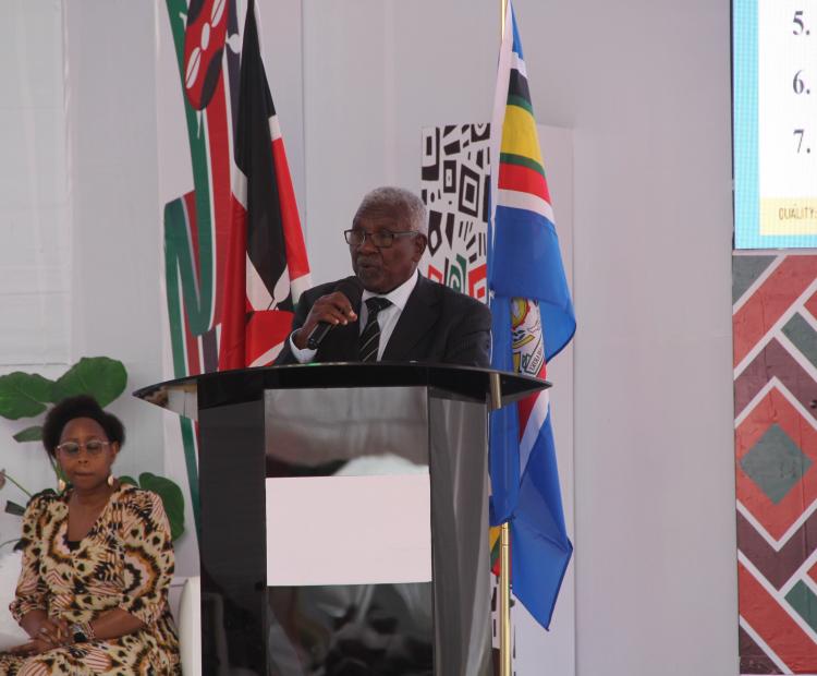 The Chairman of the Kenyan Commission for University Education  (CUE), Prof. Chacha Nyaigoti Chacha speaking during the Second  Annual Regulatory Authorities and Agencies (RAAs) Conference held  at Eldoret university. Photo/:Fredrick Maritim