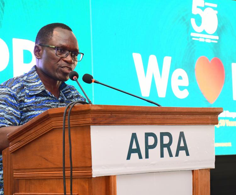 Principal Secretary (PS) Stephen Isaboke gives keynote address during the closing of the African Public Relations Association (APRA) conference, Mombasa. PHOTO/ANDREW HINGA