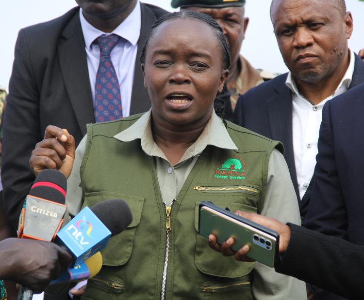 Cabinet Secretary (CS) Ministry of Environment,  Climate Change and Forestry, Dr. Deborah Mulongo  Barasa speaking during a tree growing event at  Wareng High School, Eldoret, Uasin Gishu County.