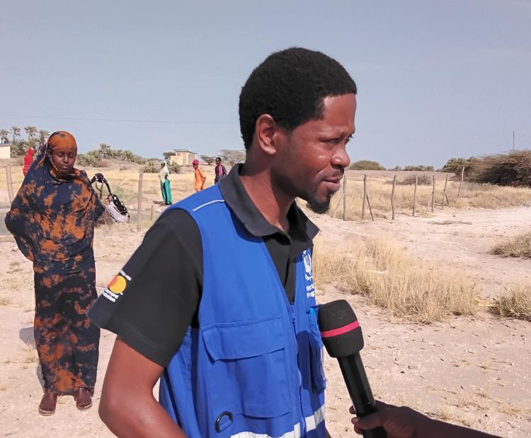 World Food Programme chain supplies officer for Marsabit county, Albert Mwambonu speaking about the progress of the program. 