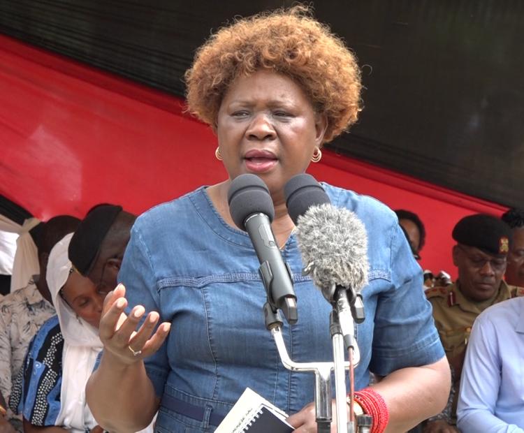 Lands and Physical Planning Cabinet Secretary, Alice Wahome, addresses wananchi during the official launch of the Malindi land Registry. PHOTO/ SHANI RHAI