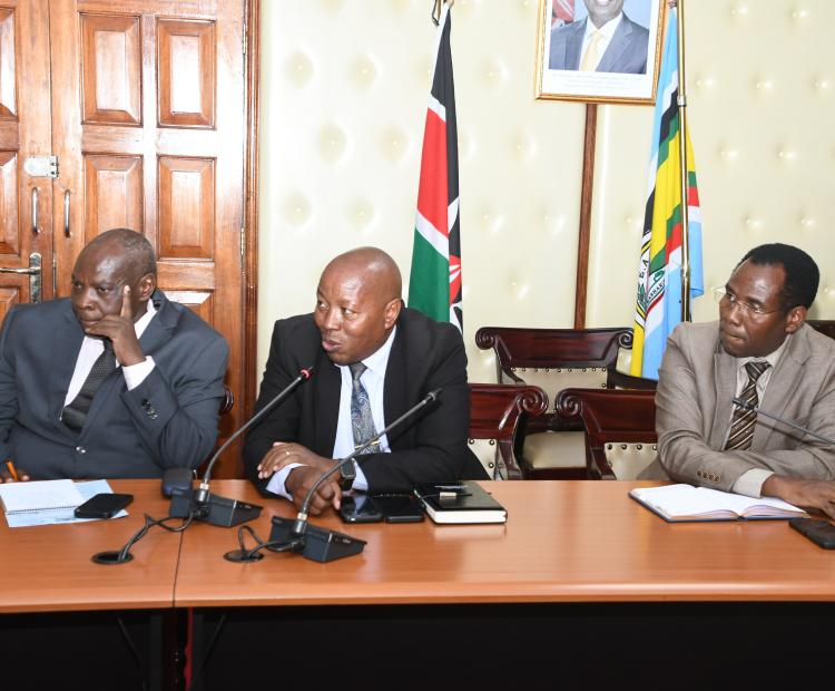 Secretary Administration at the State Department for ICT Jonam Kinama (center) speaks at Teleposta Towers 