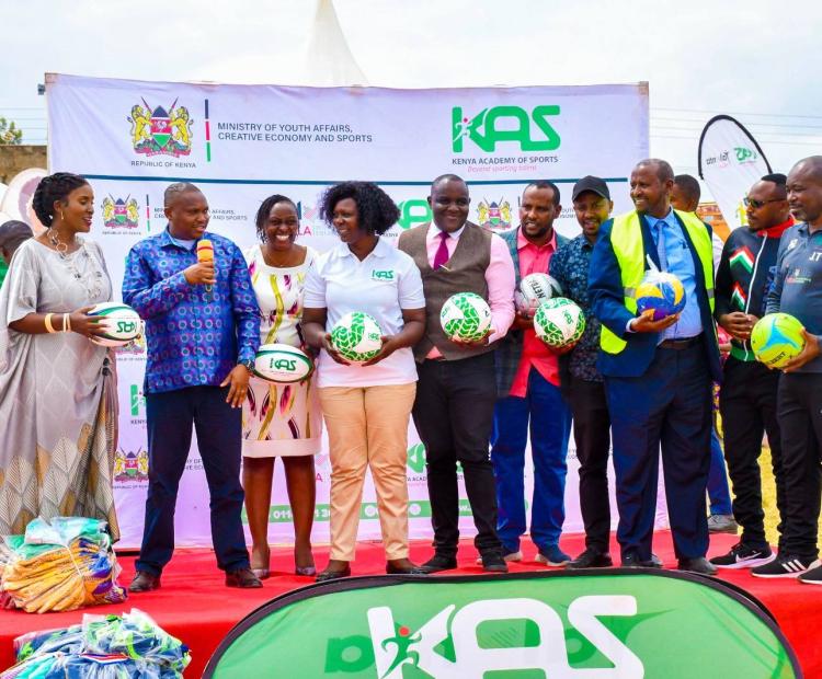 Thika MP Alice Ng’ang’a and Youth Affairs and Sports Principal Secretary Elijah Mwangi during the groundbreaking ceremony of a Sh55million sports academy in Thika’s Kimuchu area