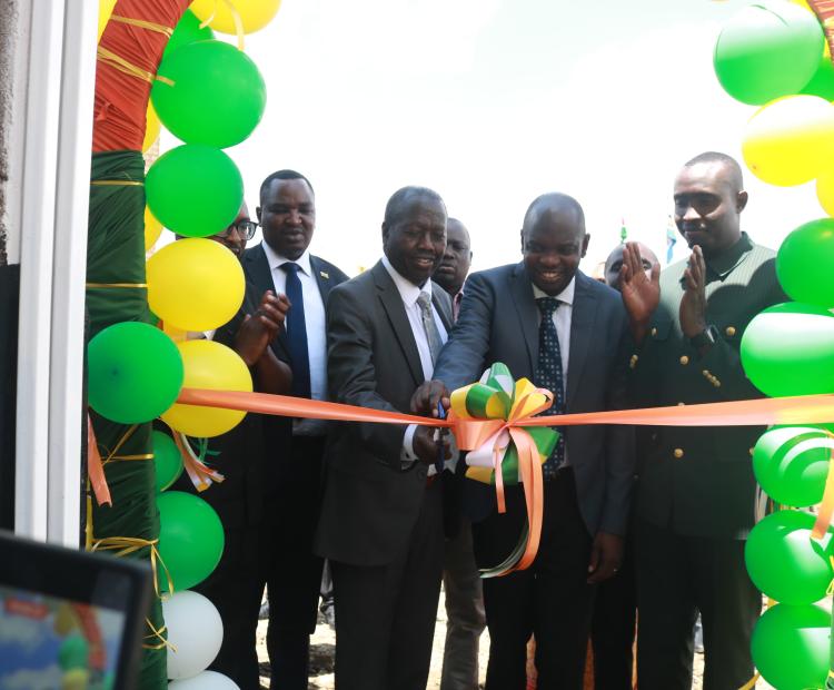 Baringo Governor Benjamin Cheboi and COMESA head of Governance Peace and Security Dr Oita Etyang launching the Kabarnet One Stop Youth Centre within the County headquarters.