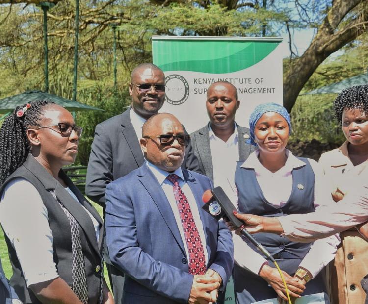 PPRA Director General Patrick Wanjuki speaking to the press in Naivasha noted that over 900 procurement entities have shifted to electronic procurement, with Murang’a County leading the pace in floating tenders. Photo by Erastus Gichohi.