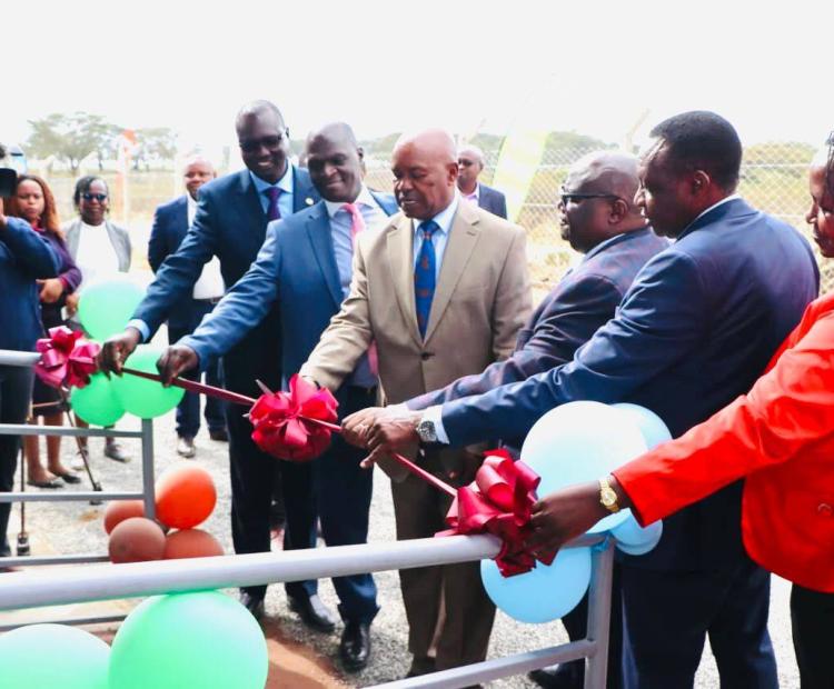 The Wildlife Research and Training Institute (WRTI) Board Chair Dr David Nkendianye (3rd left), Director Dr Patrick Omondi (3rd right) and other Board Members during the opening of the new Inland Waters and Wetlands Research Centre in Naivasha. 
