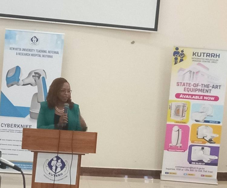 Dr Caroline Ngugis addressing stakeholders during the opening of a gender based clinic at the facility today 